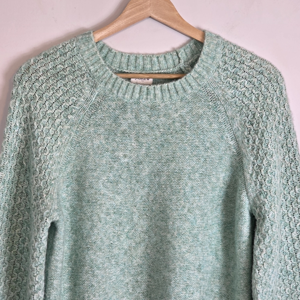 J.Crew Wintergreen Honeycomb Wool Alpaca Blend Balloon-sleeve Sweater Size XS - Picture 6 of 11